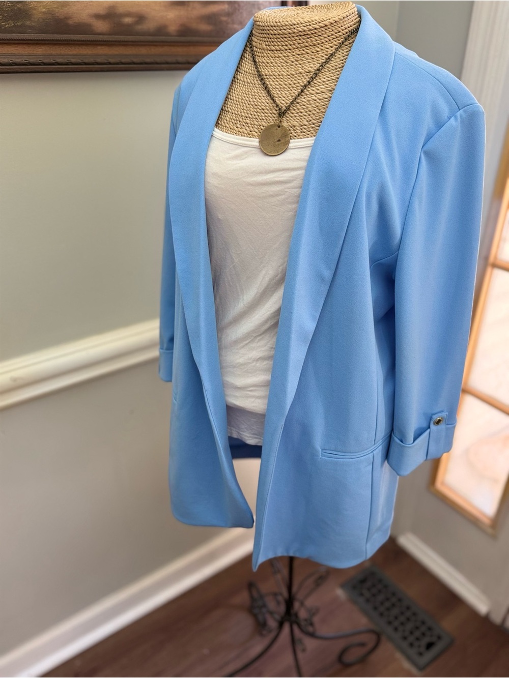 Anne Klein Sky Blue Open-Front Blazer